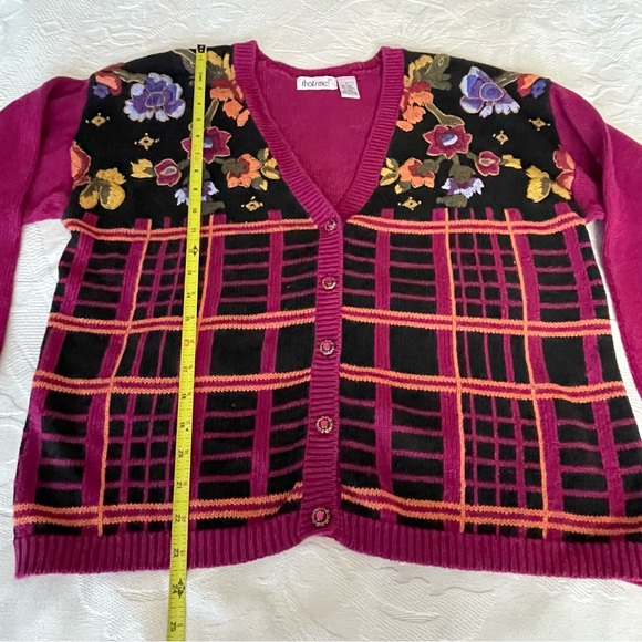 Vintage That's Me! Embroidery Flowers Sweater Cardigan L - Picture 11 of 16